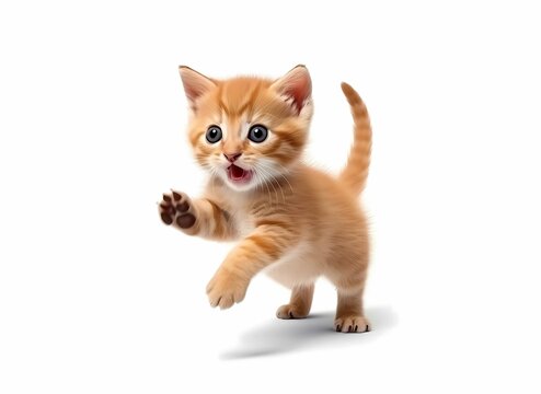Cute little kitten isolated on white background, Funny red kitten, Generative AI illustrations.