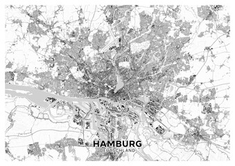 Hamburg map. Detailed light map poster of Hamburg (Germany). Natural features (lakes, rivers), various types of roads and buildings are grouped separately. - 695002572