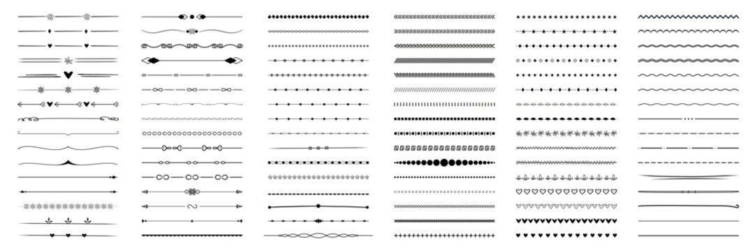 Set of hand drawn vector line border. Set of underline drawn, stroke border illustration
