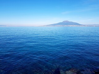Panoramic view of the sea and Mount Vesuvius, Naples, Italy