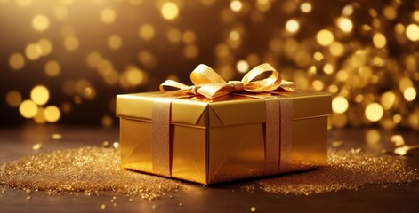 christmas gift box golden gift box with ribbon 