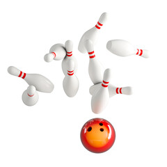 bowling concept, ball and pins isolated on white. - obrazy, fototapety, plakaty