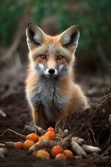 Fototapeta premium fox and many carrots created with Generative Ai