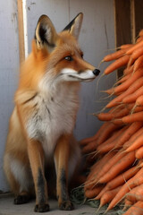 Obraz premium fox and many carrots created with Generative Ai