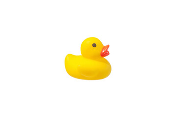 yellow plastic funny duck on white background
