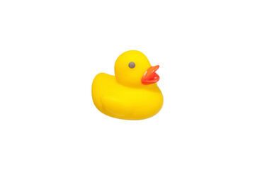 yellow plastic funny duck on white background