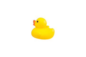 yellow plastic funny duck on white background