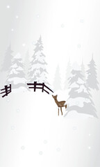 Abstract illustration winter landscape with snow and deer, good for invitations and Christmas card