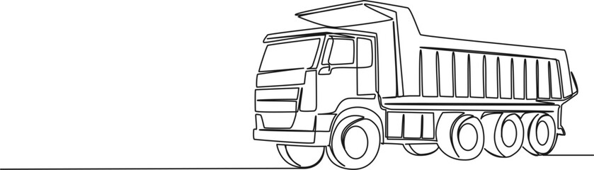 continuous single line drawing of dump truck, line art vector illustration © Christian Horz