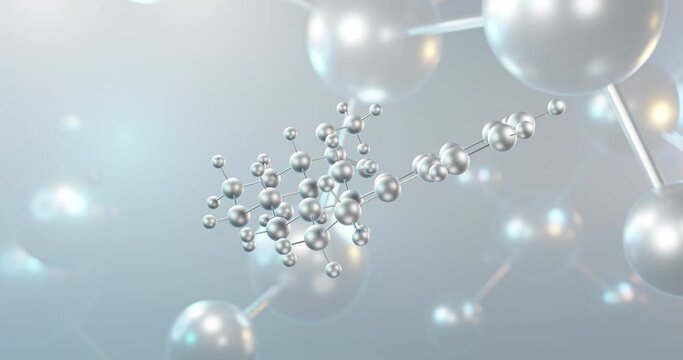 Yohimbine rotating 3d molecule, molecular structure of a2-adrenergic receptor antagonist, seamless video