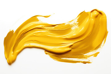 Fototapeta premium Golden paint brush stroke isolated on white background. Thick paint.