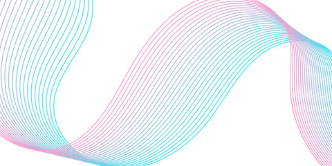 Fototapeta premium Abstract background with waves for banner. Medium banner size. Vector background with lines. Element for design isolated on white. Pink and blue. Girl or boy. Holiday