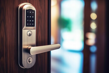 Close-Up View of Door Handle on Door: Home Automation