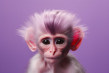 Cute Baby Monkey Portrait in Bold Minimalist Studio. Generative AI illustration