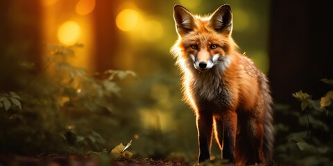 In the forest's hush, a fox's gaze captures the fading light.