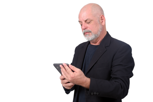 adult man using cell phone communication technology use "S3niorLife"