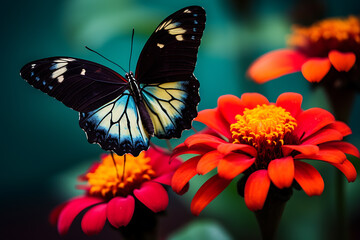 Colorful butterfly resting on a single flower, capturing the beauty of nature in a simple composition