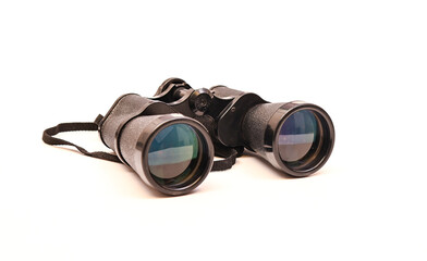 Vintage binocular isolated closeup on white background