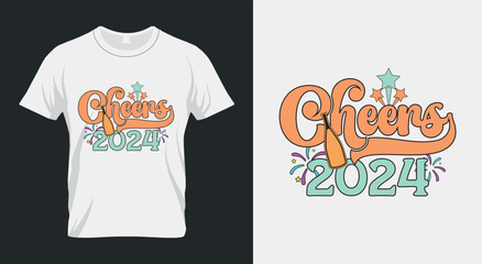 Cheers 2024 Retro New Year 2024 Sublimation Design