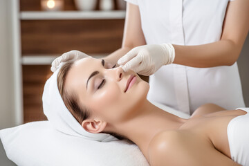 Fototapeta na wymiar Symbolic Image of a Botox Treatment on a Woman's Face Wallpaper Background Backdrop Digital Art Cover Magazine 