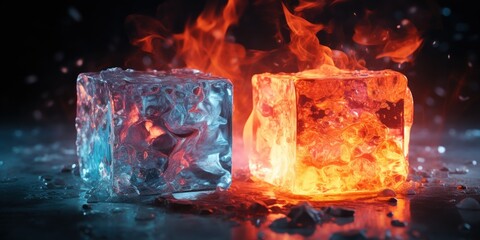 Two cubes embody fire and ice, contrasting energy and calm.