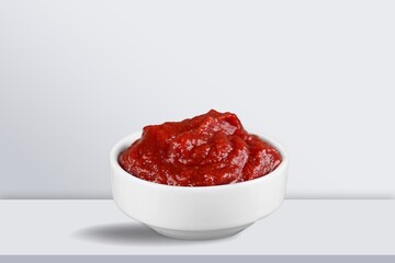 Delicious fresh red ketchup sauce in bowl