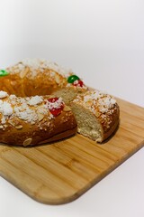 Roscón de Reyes with custard. Typical hispanic pastry.