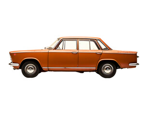 Brown retro vintage car, isolated on transparent background, cut out, png