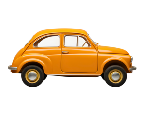 Yellow retro vintage car, isolated on transparent background, cut out, png