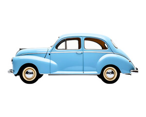 Fototapeta premium Blue retro vintage car, isolated on transparent background, cut out, png