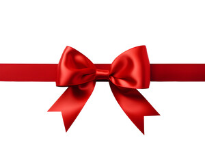 Red ribbon with bow isolated on transparent background, cut out, png