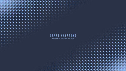 Stars Halftone Pattern Vector Slanted Border Blue Texture Geometric Abstract Background. Modern Half Tone Art Graphic Minimal Wide Classy Navy Wallpaper. Star Checkered Particles Abstract Illustration - obrazy, fototapety, plakaty