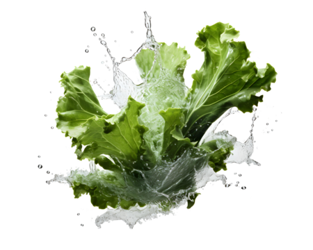 Lettuce, kale leaves splash isolated on transparent background, cut out, png
