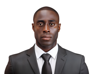business, African American, people and office concept, full body businessman in dark suit isolated on transparent background, cut out, png