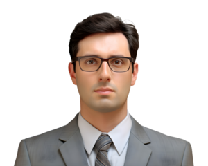 Close up business man with eyeglasses, people and office concept, middle ages businessman in gray suit isolated on transparent background, cut out, png