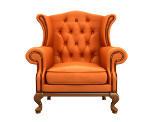 Orange armchair isolated on transparent background, cut out, png