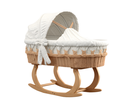bassinet , Vintage baby wicker cot, isolated on transparent background, cut out, png