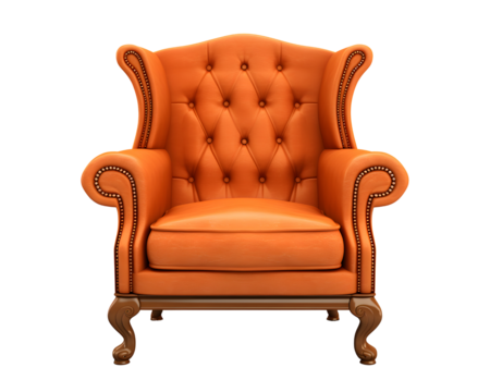 Orange armchair isolated on transparent background, cut out, png