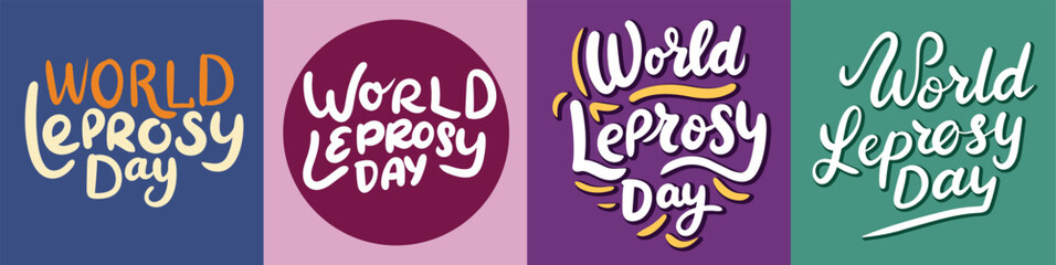 Collection of inscription World Leprosy Day. Handwriting text banner set World Leprosy Day. Hand drawn vector art. - Powered by Adobe