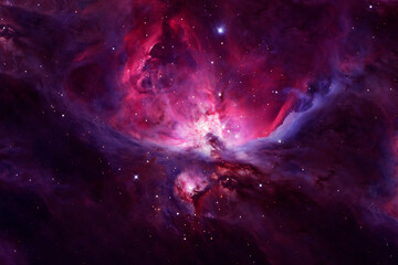 Beautiful galaxy of red color with stars. Elements of this image were furnished by NASA.