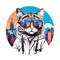 city downtown cat wearing sunglasses tshirt graphic