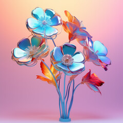 Flowers colors  vibrant bold gradient holographic colors. Concept art. Minimal surrealism