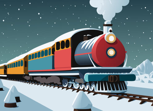 Train Driving Through Snow