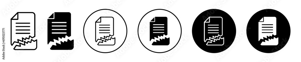 Aufkleber Corrupted file icon. broken paper torn due to corrupt file virus sign. important computer document information leak or paper sheet cut or destroy the original file copy symbol. bad corrupt data loss. 