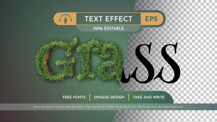 Realistic Grass - Editable Text Effect, Font Style - obrazy, fototapety, plakaty