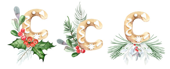Watercolor Gingerbread Alphabet Christmas Clipart, Gingerbread letters clipart. Watercolor Christmas illustrations. New Year holiday decor. Kids cookies font. X-mas type, Christmas dessert food