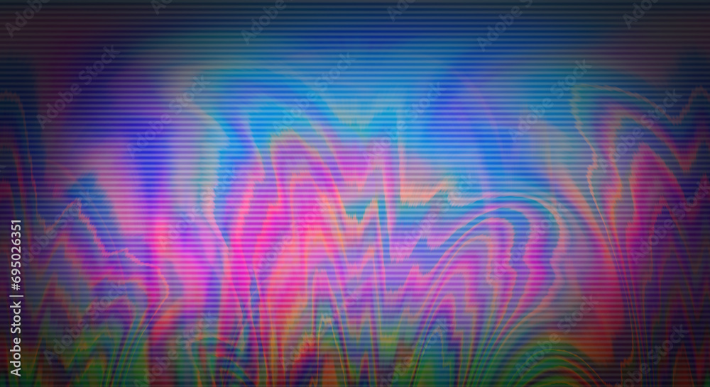 Aufkleber Glitched flickering screen with holographic pixel noise and scanlines. Abstact tech style background.