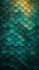 Ilustration of green emerald gold wallpaper pattern irregular abstract patterns, fish scales, waves