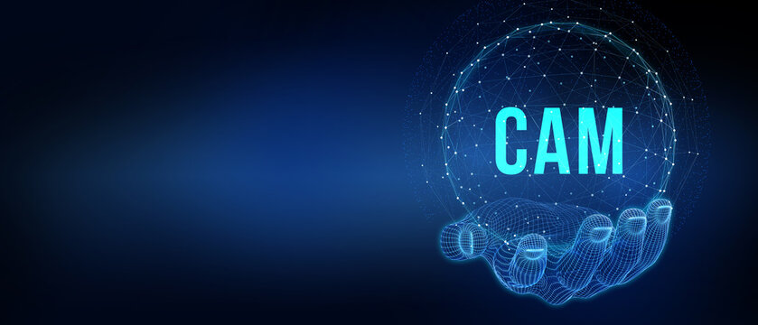 CAM Computer-aided manufacturing industrial technology automation concept. 3d illustration