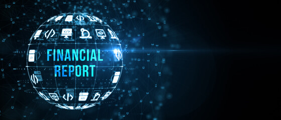 Analyzing financial report data company operations, balance sheet, fintech.  3d illustration